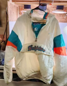 Felpa con cappuccio zip 1/4 vintage anni 90 NFL Miami Dolphins Winter Puffer taglia L pullover - Foto 1 di 16