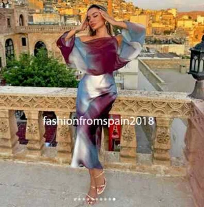 ZARA NEW WOMAN ASYMMETRIC CAPE PRINTED SATIN DRESS XS-XL 8852/217 - Picture 1 of 8