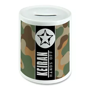 Personalised Army Camouflage Hands Off Money Box Custom Piggy Bank Savings Kids - Foto 1 di 2