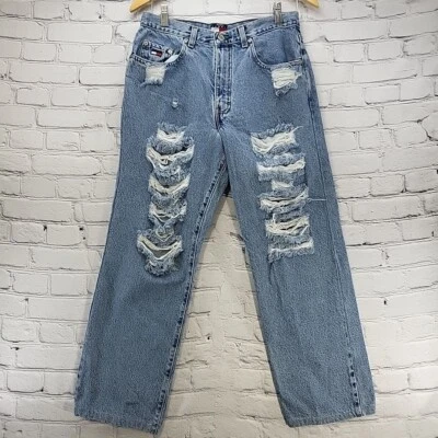 Jeans Tommy Hilfiger vintage años 90 niños 18 (28x27) patinador desgastado pierna ancha Y2K Foto 1 de 4