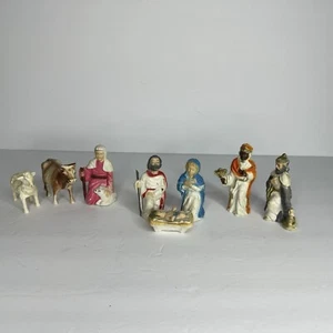 Vintage Miniature Blowmold 8 Piece Partial Nativity Set Jesus Mary and Joseph - Picture 1 of 13