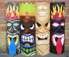 NUOVO DESIGN MASCHERA TIKI INTAGLIO LEGNO PICCOLA 50 cm decorazione parete multicolore