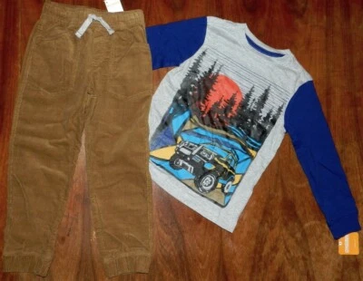 Corduroy Pants Set 2pc Brown Gray Sunset Tee Cotton Gymboree Boy size 4 New - Image 1 of 3