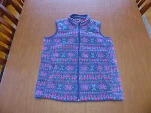 LL Bean Vest Girl's XL Mountain Pattern Fleece Teal Blue Full Zip Up Pockets EU - Picture 1 of 7