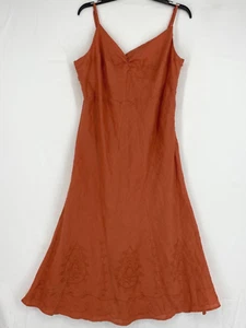 Vestido sin marca para mujer 1X sin mangas coral naranja 100 % lino bordado floral - Imagen 1 de 10