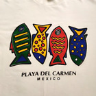 Vintage Y2K Playa Del Carmen Mexico Fish Art Tee White T Shirt Men's Size Medium