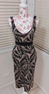 Scanlan And Theadore Palm Tropical Dress Size 8 Bodycon. Belt Pockets. Party - Picture 1 of 9