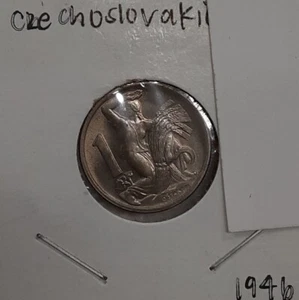 1946 Czechoslovakia 1 Koruna Copper-Nickel Coin KM#19  Czech Lion  UNC - Picture 1 of 2