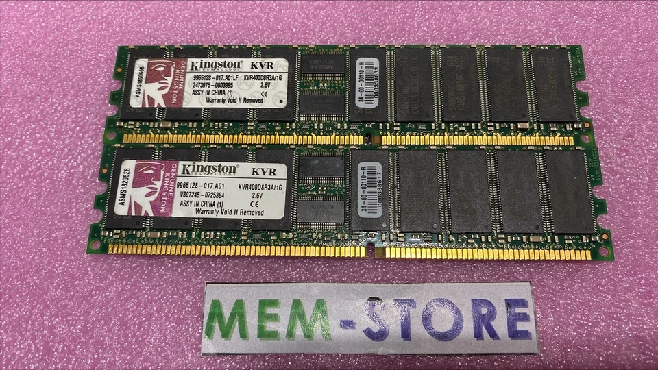 KVR400D8R3A/1G 2GB (2x1GB) DDR 400MHz PC3200 2Rx8 ECC RDIMM 184-pin Memory RAM - Image 1 of 1