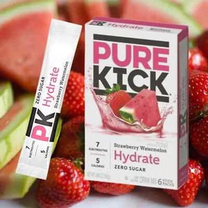 Pure Kick Hydrate STRAWBERRY WATERMELON Drink Mix 6-Sticks Zero Sugar BB 1/2027 - Picture 1 of 6