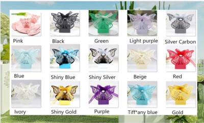 Cajas de dulces de lujo para favores de boda de mariposa cortadas con láser Foto 1 de 4