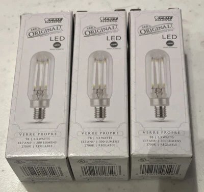 [3Pack] FEIT Electric 3.3 Watt Replaces 40 W Clear T8 LED Bulbs Candelabra Base - Image 1 of 2