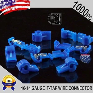1000 Pack T-Taps Blue 16-14 AWG Gauge Quick Slide Connectors Car Audio Alarm UL - Picture 1 of 1