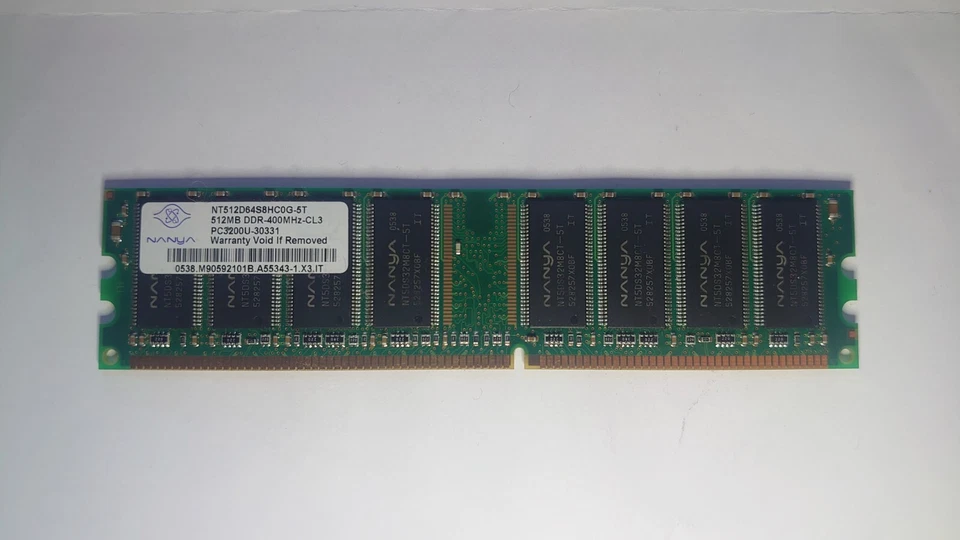 512MB Nanya NT512D64S8HC0G-5T PC3200 400MHz 184-Pin DDR1 Non-ECC Computer Memory - Image 1 of 2