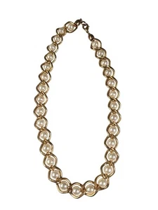 Collana finta perla tono oro catena perline costume bigiotteria moda 16" - Foto 1 di 3