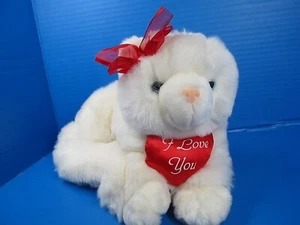 VTG TB Trading Co Plush White Cat With Red Bow & Heart "I Love You" Realistic - Picture 1 of 8