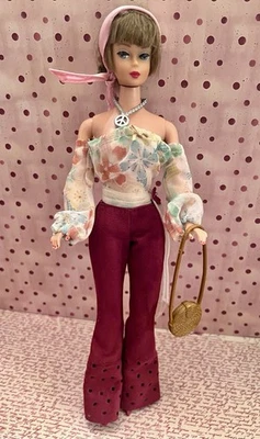 Barbie American Girl/Brown Hair Redress “Beat Stree” Wine Bell Bottoms/70’s Top - Image 1 of 4