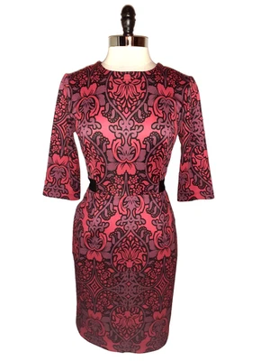 Vestido Vaina GABBY SKYE Talla 10 Negro Rojo Púrpura Floral Manga 3/4 Bolsillos Foto 1 de 4