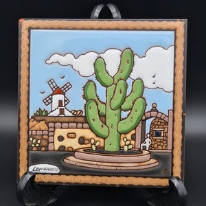 Signed Lanzarote Souvenir Ceramic Tile Wall Hanging Artisan Le Jardin de Cactus - Picture 1 of 17