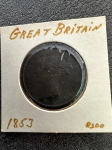 GREAT BRITAIN QUEEN VICTORIA ( 1853 RARE ) HALF PENNY Seated Lady. Nicht magnetisch - Bild 1 von 4