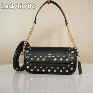 Nuevo con etiquetas Bolso Coach CAN97 Hailey con Solapa con Remaches Cuero Guijarro Dorado/Negro $350 - Imagen 1 de 16