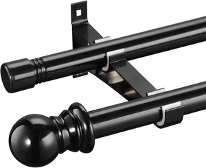 Harrms Doppel-Gardinenstange, Stangen für Ösen 76-222 cm, schwarz  - Bild 1 von 7
