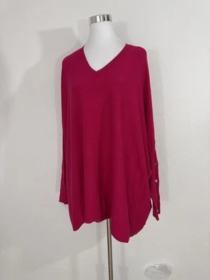 RXB Sweater Womens XL Rhubarb Red V Neck Button Sleeve Pullover Lightweight Top - Image 1 of 4