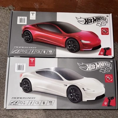 Hot Wheels White & Red Tesla Roadster RC Car Remote Control New Set - Image 1 of 2