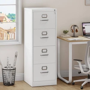 4 Drawer Lockable Filing Cabinet Vertical File Storage A4 Legal Letter White - Picture 1 of 6