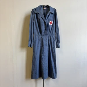 Vintage 1940s WW2 American Red Cross Womens Dress Blue Chambray - Picture 1 of 13