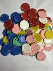 VTG Plastic Chips Game Tokens 99 Pieces Crafts Red Green Yellow Pink White Blue - Picture 1 of 11