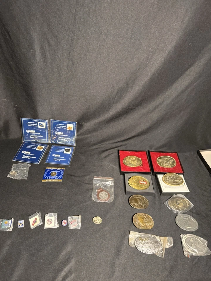 NRA Vintage Lot Of accessories Belt Buckles/Label Pins And Extras - Image 1 of 4
