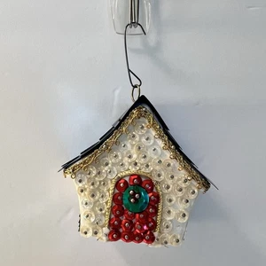 Vtg Christmas Tree Ornament Pushpin House 1950s Sequins Cute Adorable Handmade - Picture 1 of 4
