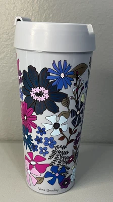 Vaso de viaje floral azul claro Vera Bradley con tapa abatible Foto 1 de 4