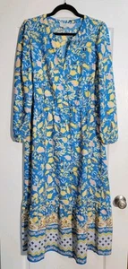 Ann Taylor Loft Outlet Maxikleid Damen Large Blau Gelb Blumen Langarm - Bild 1 von 7