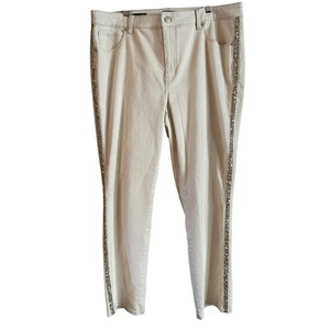 Pantalones de mezclilla para mujer Talbots de pierna recta lentejuelas rayas marfil talla 16 W bolsillos elásticos - Imagen 1 de 7