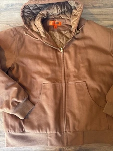 Men’s Heavy Canvas Brown Hooded Jacket Quilted Lining L Cornerstone Full Zip - Picture 1 of 13