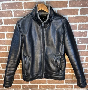 Andrew Marc New York Black Faux Leather Fur Lined Men's Bomber Jacket Size Small - Picture 1 of 12