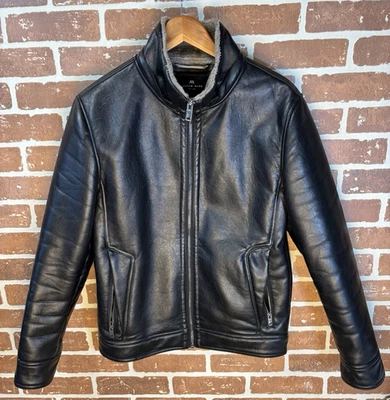 Andrew Marc New York Black Faux Leather Fur Lined Men's Bomber Jacket Size Small - Image 1 of 4