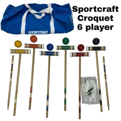 Vintage Sportscraft Wooden Croquet 6 Ball Game Complete Set in Blue Nylon Bag - Image 1 of 4