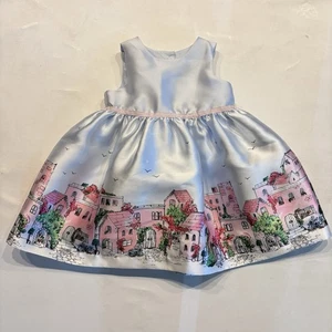 Pippa & Julie Baby Girl 12 - 24 Months White & Pink Scenery Elegant Dress - Picture 1 of 7