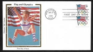 #2528a 29c Flag & Olympic Rings- Colorano "Silk" FDC Booklet Pair - Picture 1 of 2