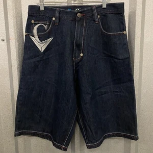 COOGI Men’s 36 Embroidered Denim Jean Shorts Dark Wash Hip Hop Y2K Baggy Style - Picture 1 of 12