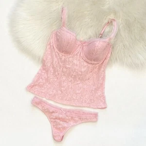 Y2K Victoria’s Secret Sydney Carlson Stretch Corset Lace Bustier Cami Set Top L - Picture 1 of 7