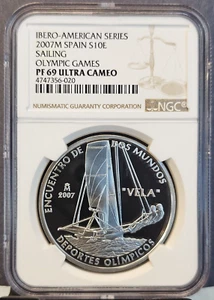 2007 SPAIN SILVER 10 EURO OLYMPIC GAMES SAILING NGC PF 69 ULTRA CAMEO SCARCE - Picture 1 of 3