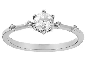 Solitaire Dainty Ring- Natural White Zircon Rhodium Over Sterling Silver Size 8 - Picture 1 of 4