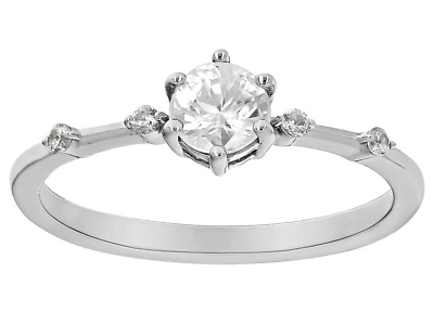 Solitaire Dainty Ring- Natural White Zircon Rhodium Over Sterling Silver Size 8 - Image 1 of 4