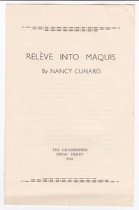 1944 LTD 1ST ED. RELEVE INTO MAQUIS by NANCY CUNARD - Poem French Resistance - Picture 1 of 2