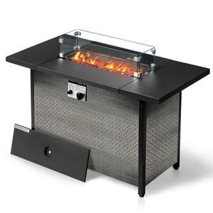 43 Inch Outdoor Fire Table Patio Heater Gas Fire Pit with Cover and Lava Rock - Picture 1 of 12