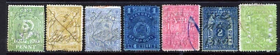 VICTORIA AUSTRALIA Queen Victoria 1884-96 Stamp Duty Group SG 235 a SG 271 VFU Foto 1 de 2
